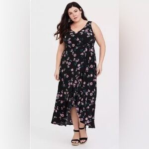 Torrid Black Floral Challis Maxi Wrap Dress